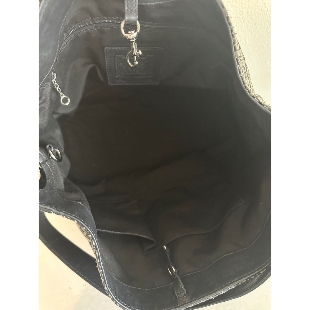 Coach F11666 Signature Jacquard Hobo Shoulder Bag Black Grey Leather Trim - Picture 8 of 16